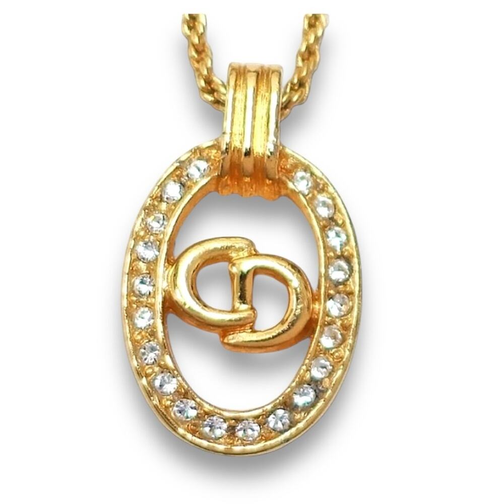 CHRISTIAN DIOR AUTH VINTAGE Gold Signature Necklace
